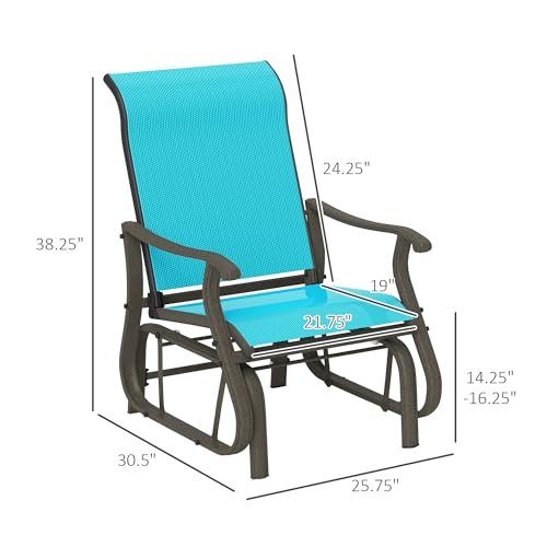 Outsunny Outdoor Glider Chair, Gliders for Outside Patio with Steel Frame and Mesh Fabric for Backyard, Garden, and Porch, Blue