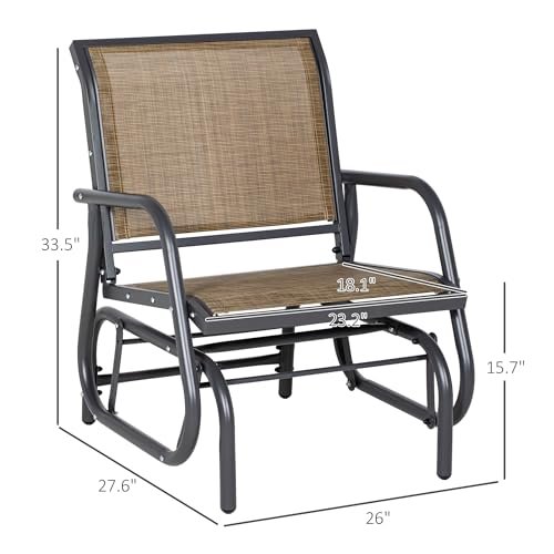Outsunny Porch Glider Set of 2, Metal Frame Swing Glider Chair with Breathable Mesh Fabric, Curved Armrests and Steel Frame for Garden, Poolside, Backyard, Balcony, Light Mixed Brown