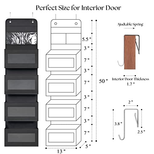 Over Door Organizer with 4 Large Capacity Pockets, Hanging Organizer Storage for Closet Bathroom Nursery Bedroom Dorm, Toys Cosmetics Sundries and Baby Essentials, Black