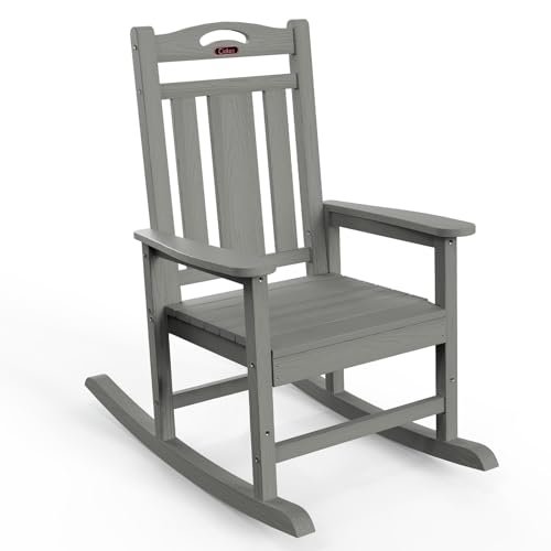 Oversized Rocking Chair Outdoor, HDPE Poly Rocking Chair, All Weather Porch Rocker for Deck Patio Balcony, 380lbs, Grey
