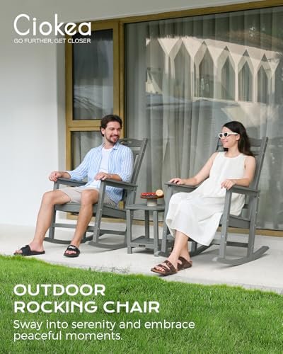 Oversized Rocking Chair Outdoor, HDPE Poly Rocking Chair, All Weather Porch Rocker for Deck Patio Balcony, 380lbs, Grey