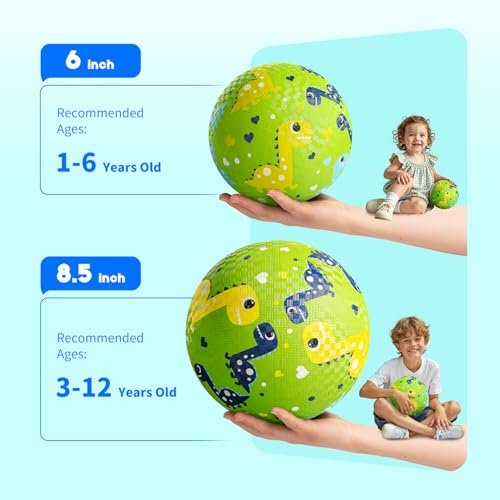 Pack of 2 Cartoon Playground Balls, Balls for Toddler 3-12, 8.5" Rubber Ball Bouncy Kickball, Indoor & Outdoor Ball Game for Kids with Pump