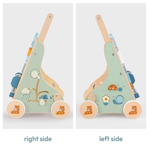 PairPear Wooden Baby Walker, Baby Push Walker, Montessori Walker Toy with Activity Center for Girls Boys, Adjustable Speed Baby Walker for Kids Development