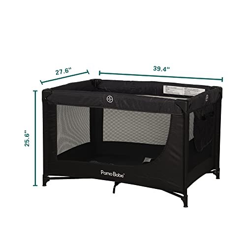 Pamo Babe Portable Crib Baby Playpen with Mattress and Carry Bag (Black)