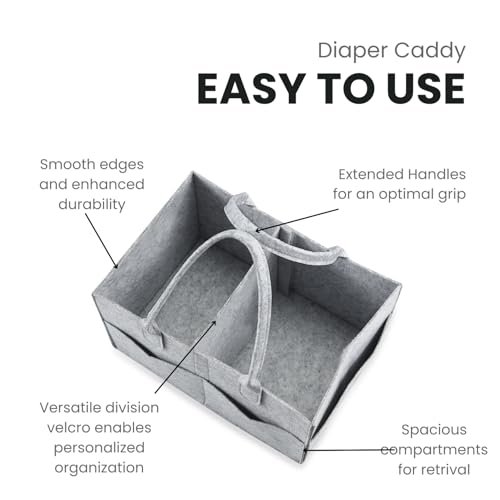 PandaEar 2 Pack Baby Diaper Caddy Organizer, Portable Diaper Holder Nursery Storage Basket for Wipes & baby stuff, Collapsible Baby Organizers with Divided Design (Grey/Brown)