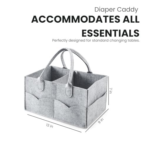 PandaEar 2 Pack Baby Diaper Caddy Organizer, Portable Diaper Holder Nursery Storage Basket for Wipes & baby stuff, Collapsible Baby Organizers with Divided Design (Grey/Brown)