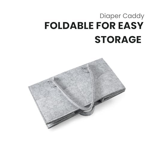 PandaEar 2 Pack Baby Diaper Caddy Organizer, Portable Diaper Holder Nursery Storage Basket for Wipes & baby stuff, Collapsible Baby Organizers with Divided Design (Grey/Brown)