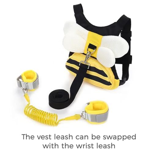 PandaEar 3 in 1 Toddler Harness Leashes + Anti Lost Wrist Link, Kids Bee Safety Backpack Harness with Children Leashes, Child Anti Lost Leash for Girls Boys Outdoor