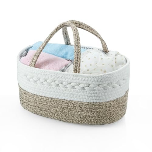 PandaEar Baby Diaper Caddy Organizer, Portable Nursery Storage Basket Cotton Rope Diaper Caddy for Baby Shower Gifts Newborn Infants -Brown
