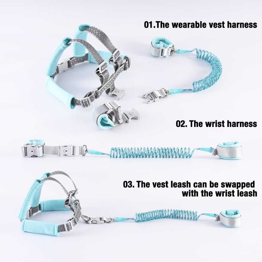 PandaEar Toddler Safety Harnesses & Leashes with Safety Wristband Rope for Babies Toddlers Child Kids