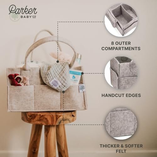 Parker Baby Diaper Caddy - Nursery Storage Bin and Car Organizer for Diapers and Baby Wipes - White, Regular
