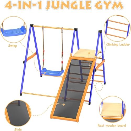 Pikler Triangle Set 4-in-1Foldable Indoor Jungle Gym for Kids,Multifunction Indoor Climber Playset with Swing,Formaldehyde-Free Kids Indoor Playground,Montessori Climbing Set for Toddler