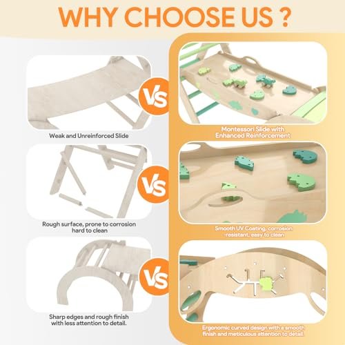 Pikler Triangle Set with Cushion 9 in 1 Climbing Toys for Toddlers 1-3 Indoor Baby Climbing Gym Toddler Montessori Toys Wooden Toy with Maze Toy, Shape Sorter, Dinosaur Car