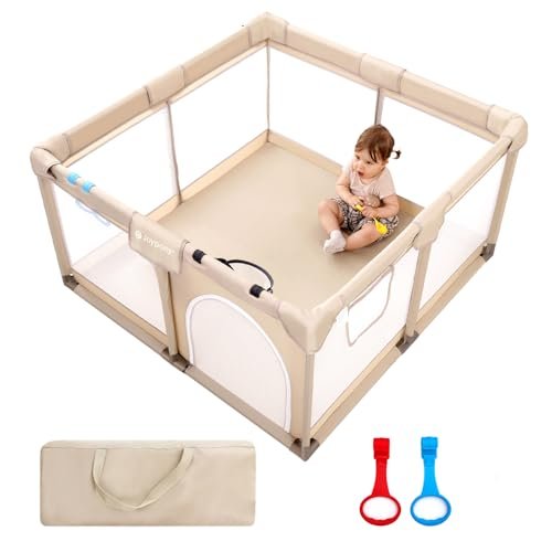 Playpen, 50X50 in Playpen for Babies and Toddlers, Play Pen for Kids with Gate, Play Pens for Babies 6-12 Months and Toddlers for Apartment, Indoors Play Yard with Soft Breathable Mesh(Beige
