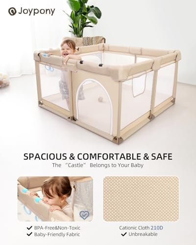 Playpen, 50X50 in Playpen for Babies and Toddlers, Play Pen for Kids with Gate, Play Pens for Babies 6-12 Months and Toddlers for Apartment, Indoors Play Yard with Soft Breathable Mesh（Beige