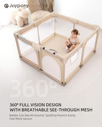 Playpen, 50X50 in Playpen for Babies and Toddlers, Play Pen for Kids with Gate, Play Pens for Babies 6-12 Months and Toddlers for Apartment, Indoors Play Yard with Soft Breathable Mesh（Beige