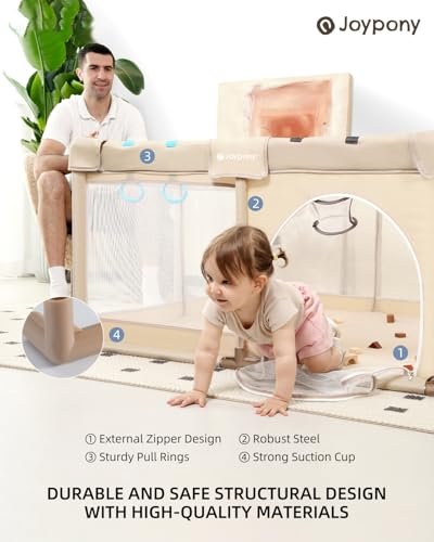 Playpen, 50X50 in Playpen for Babies and Toddlers, Play Pen for Kids with Gate, Play Pens for Babies 6-12 Months and Toddlers for Apartment, Indoors Play Yard with Soft Breathable Mesh（Beige