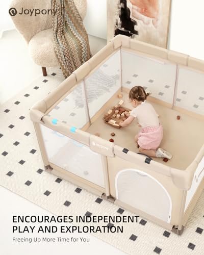 Playpen, 50X50 in Playpen for Babies and Toddlers, Play Pen for Kids with Gate, Play Pens for Babies 6-12 Months and Toddlers for Apartment, Indoors Play Yard with Soft Breathable Mesh（Beige