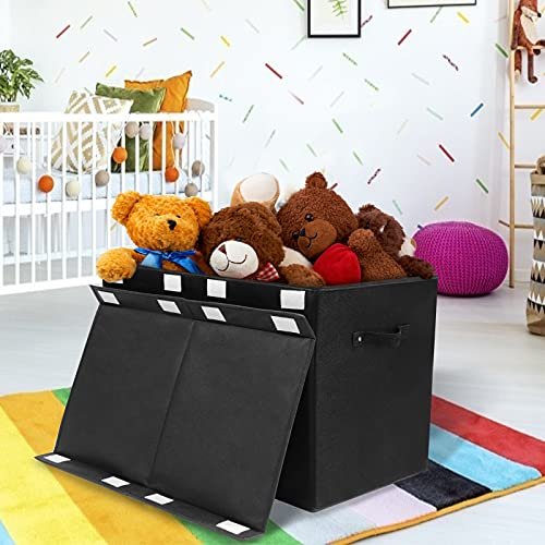 popoly Large Toy Box Chest Storage with Flip-Top Lid, Collapsible Kids Storage Boxes Container Bins for Toys, Playroom Organizers, 25"x13" x16" (Linen Black)