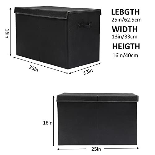popoly Large Toy Box Chest Storage with Flip-Top Lid, Collapsible Kids Storage Boxes Container Bins for Toys, Playroom Organizers, 25"x13" x16" (Linen Black)