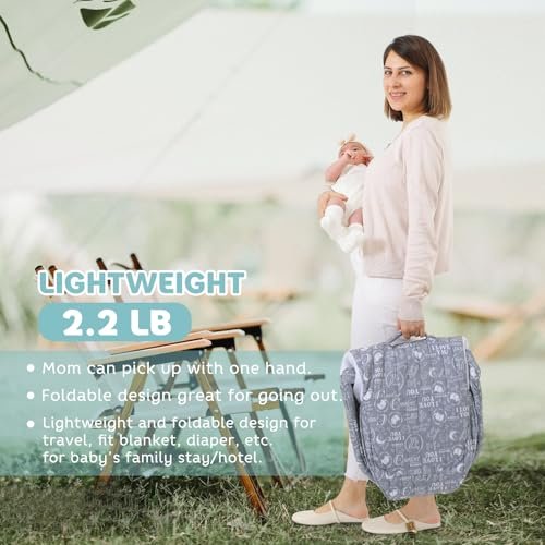 Portable Baby Lounger, Foldable Diaper Bag Babies Nest with 2-in-1 Detaches Mosquito Net & Canopy & Waterproof Pad, Travel Pod Rest Mat, Easy Setup and Storage Ideal for Outdoors Indoors (Gray)