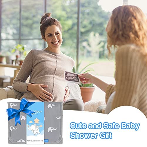 Portable Changing Pad Travel - Waterproof Compact Diaper Changing Mat with Built-in Pillow - Lightweight & Foldable Changing Station(Cute Elephant)