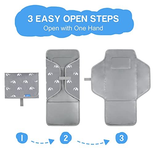 Portable Changing Pad Travel - Waterproof Compact Diaper Changing Mat with Built-in Pillow - Lightweight & Foldable Changing Station(Cute Elephant)