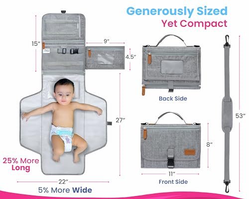 Portable Changing Pad with Shoulder Strap - Detachable Travel Changing Pad - Baby Shower Gifts - Fully Padded & Lightweight - Baby Boy Gifts - Diaper Changing Pad - Changing Mat 27"x22"
