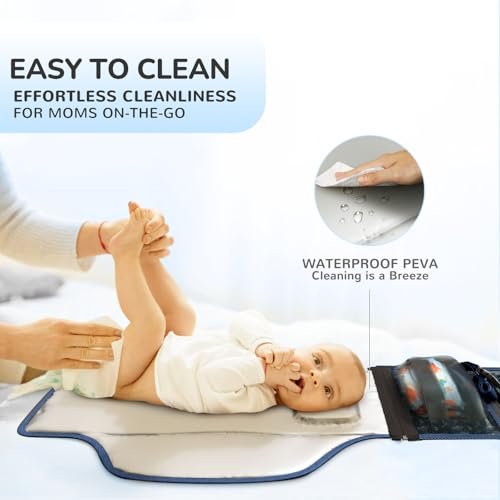 Portable Changing Pad with Shoulder Strap - Detachable Travel Changing Pad with Head Pillow, Lightweight & Waterproof Portable Diaper Changing Pad for Baby Shower Gifts