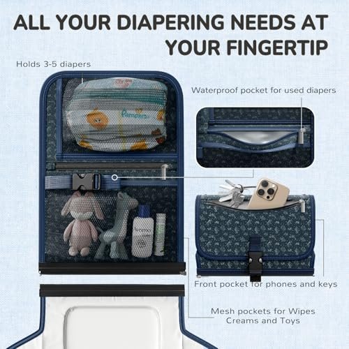 Portable Changing Pad with Shoulder Strap - Detachable Travel Changing Pad with Head Pillow, Lightweight & Waterproof Portable Diaper Changing Pad for Baby Shower Gifts