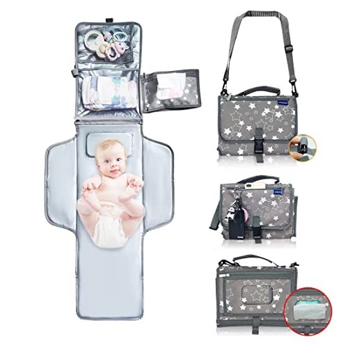 Portable Changing Pad,Baby Portable Diaper Changing Pad for Boys and Girls |Long Large Changing Pad with Wipes Pocket | Lightweight and Waterproof Travel Diaper Station Kit with Cushioned Pad