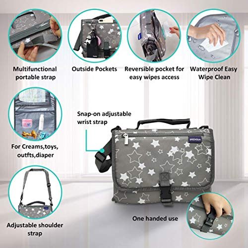 Portable Changing Pad,Baby Portable Diaper Changing Pad for Boys and Girls |Long Large Changing Pad with Wipes Pocket | Lightweight and Waterproof Travel Diaper Station Kit with Cushioned Pad