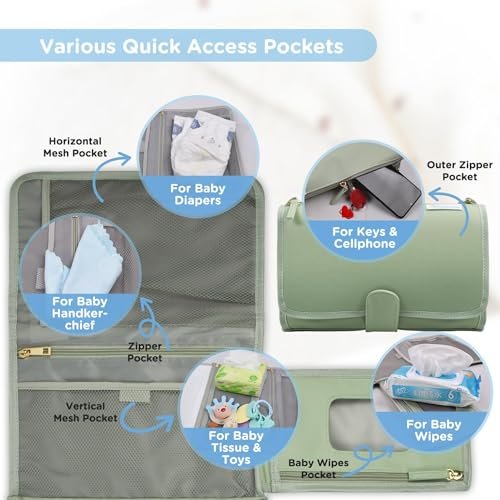 Portable Diaper Changing Pad by LilStinker, Newborn Baby Changing Pad & Travel Diaper Bag, Portable Changing Pad for Baby - Baby Changing Station, New Mom Gift (Sage Green)