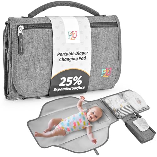 Portable Diaper Changing Pad - Changing Pad Portable with Wipes Pocket, Waterproof Diaper Changing Mat, Portable Changing Pad for Baby, Newborn Gift(Grey)
