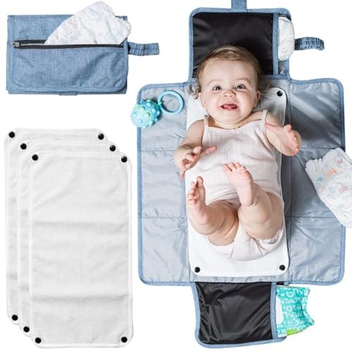 Portable Diaper Changing Pad for Baby - Travel Changing Kit with Washable Safe Pads and Built in Storage & Cushioning - Waterproof, Lightweight & Compact Baby Changing Mat for Newborn Girl & Boy