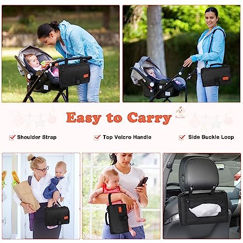 Portable Diaper Changing Pad, Newborn Diaper Changing Pad Baby Changing Pad with Smart Wipes Pocket Waterproof Travel Changing Kit for Girl Boy Baby Shower Gifts (Black)