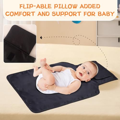 Portable Diaper Changing Pad, Portable Changing Pad for Baby with Flip-able Pillow, Baby Changing Mat for Travel, 19.7 x 27.5 in