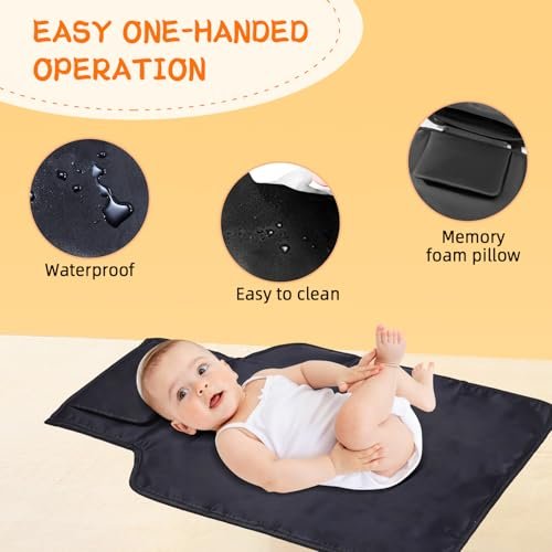 Portable Diaper Changing Pad, Portable Changing Pad for Baby with Flip-able Pillow, Baby Changing Mat for Travel, 19.7 x 27.5 in