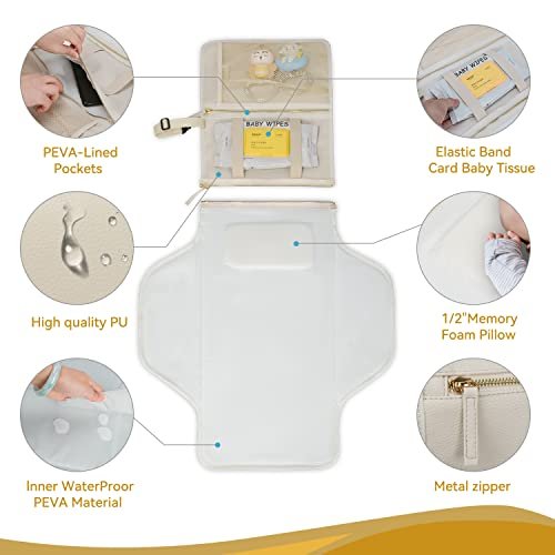 Portable Diaper Changing Pad. Portable Changing Pad for Diaper Bag. Travel Changing Pad. Newborn Essentials, Newborn Girls and Boys, Cream, 750 Count