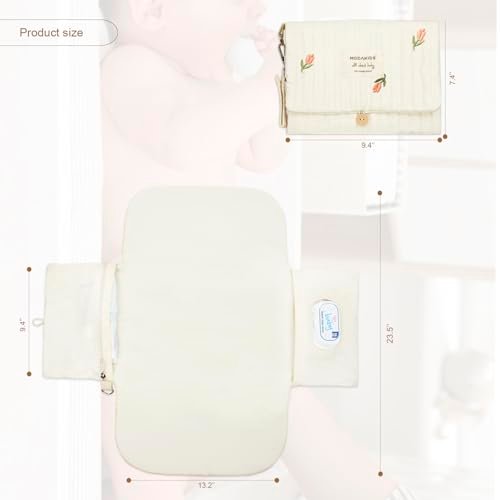 Portable Diaper Changing Pad, with, for Newborn Girl & Boy with Smart Wipes Pocket, Easy-Clean, Waterproof, Soft, Comfortable Foldable Baby Changing Pad (Flower)
