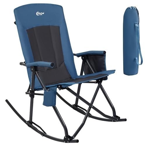 PORTAL Oversized Folding Rocking Camping Chair Portable Outdoor Rocker with High Back Hard Armrests Carry Bag, Supports 400 lbs, Mesh Back