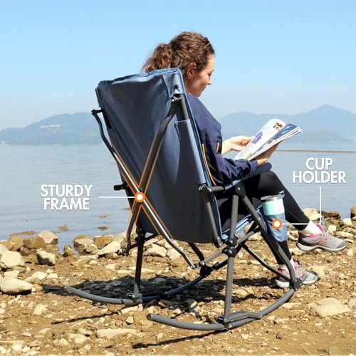 PORTAL Oversized Folding Rocking Camping Chair Portable Outdoor Rocker with High Back Hard Armrests Carry Bag, Supports 400 lbs, Mesh Back
