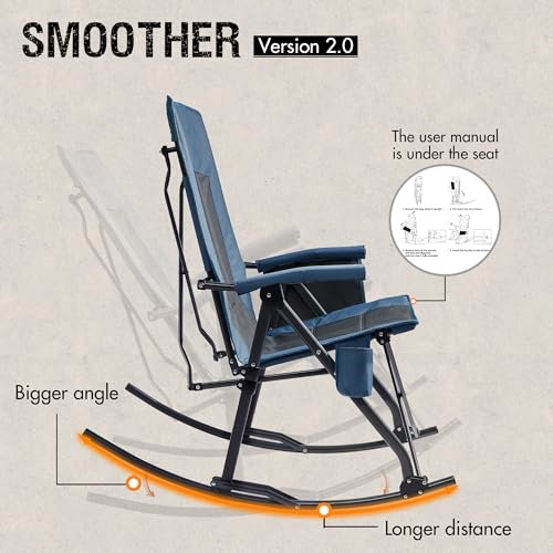 PORTAL Oversized Folding Rocking Camping Chair Portable Outdoor Rocker with High Back Hard Armrests Carry Bag, Supports 400 lbs, Mesh Back