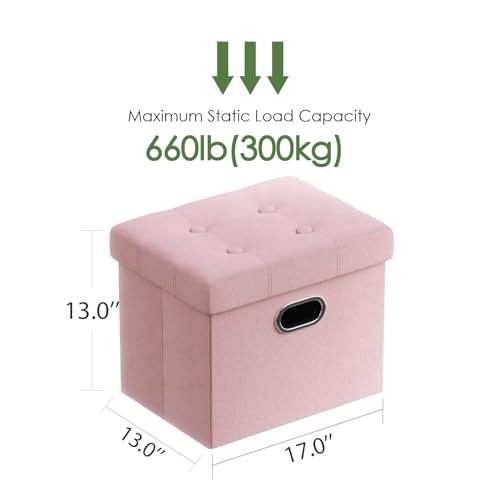 PRANDOM Ottoman with Storage [1-Pack] Velvet Folding Small Square Foot Stool with Lid for Living Room Bedroom Coffee Table Dorm Pink 17x13x13 inches