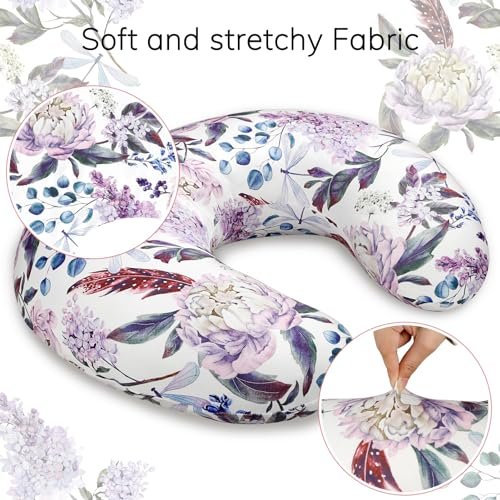 Purple Floral Wisteria Nursing Pillow Cover, Nursing Pillowcase Set for Baby boy or Baby Girl, Nursing Pillow slipcover Cushion Cover, Soft Fabric for snuggling Baby, Suitable for Nursing Pillows