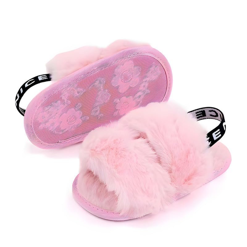 QIETION Girl's Soft Plush Lightweight House Slippers Non Slip Cross Band Slip on Open Toe Cozy Indoor Outdoor Slippers