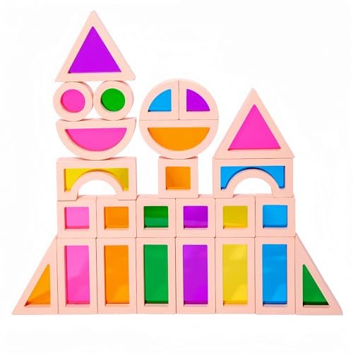 Rainbow Blocks,Acrylic Building Block,Rainbow Stacking Sensory Toys,Toys Set Colorful Preschool Learning Educational Toys for Boys and Girls, Blocks for Toddlers 1-3 (25 PCS)