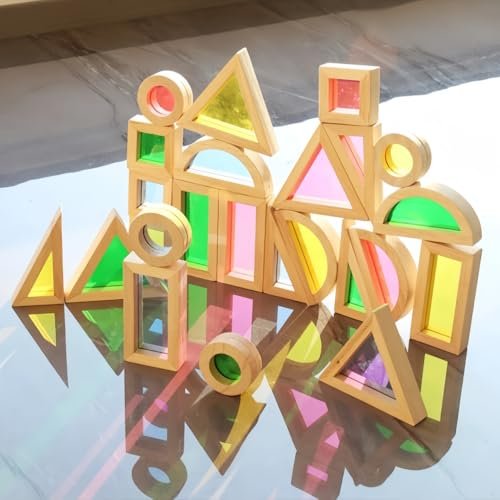 Rainbow Blocks,Acrylic Building Block,Rainbow Stacking Sensory Toys,Toys Set Colorful Preschool Learning Educational Toys for Boys and Girls, Blocks for Toddlers 1-3 (25 PCS)