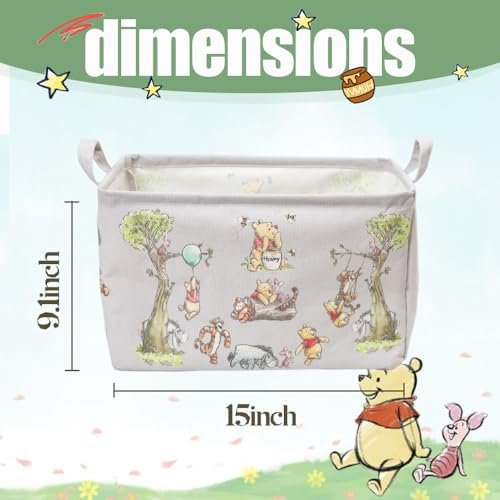 Rectangle Cute Bear Nursery Storage Basket With A Waterproof PE Coating, Foldable Large Canvas Laundry Hamper, Decorative Storage Baskets Suitable For Bathroom and Bedroom (Gray)