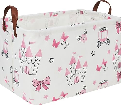 Rectangle Storage Basket with Handles,Collapsible Toys Bin,Books Box,Gift Basket(Pink Princess)